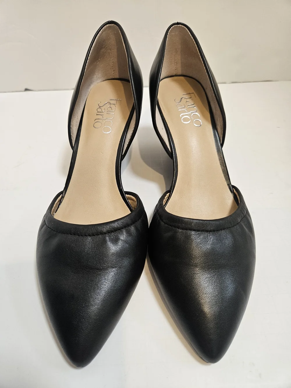 Franco Sarto Black Leather Fenvay Pointed Toe Wedge Pumps Heels Size 6.5M